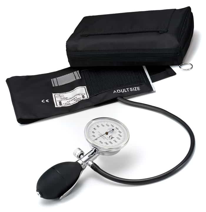 Single-Hand One Tube Aneroid Sphygmomanometer
• Features an integrated bulb and manometer gauge for single hand operation
• Color-matched 6”x9” nylon carrying case
• 5 year warranty with a lifetime gauge calibration warranty