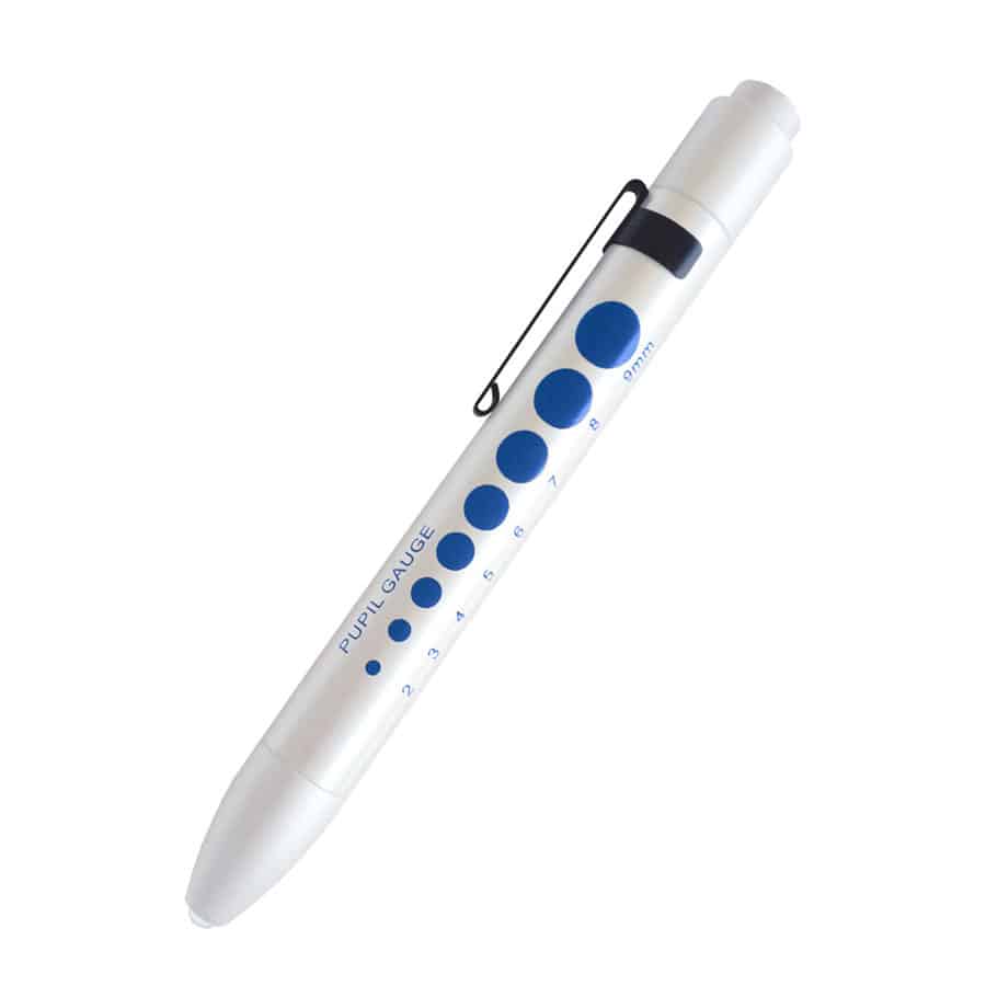 Soft LED Pupil Gauge Penlight
• Soft LED illumination
• Button activated / Pupil gauge imprint
• Metal construction
• Includes one AAA battery